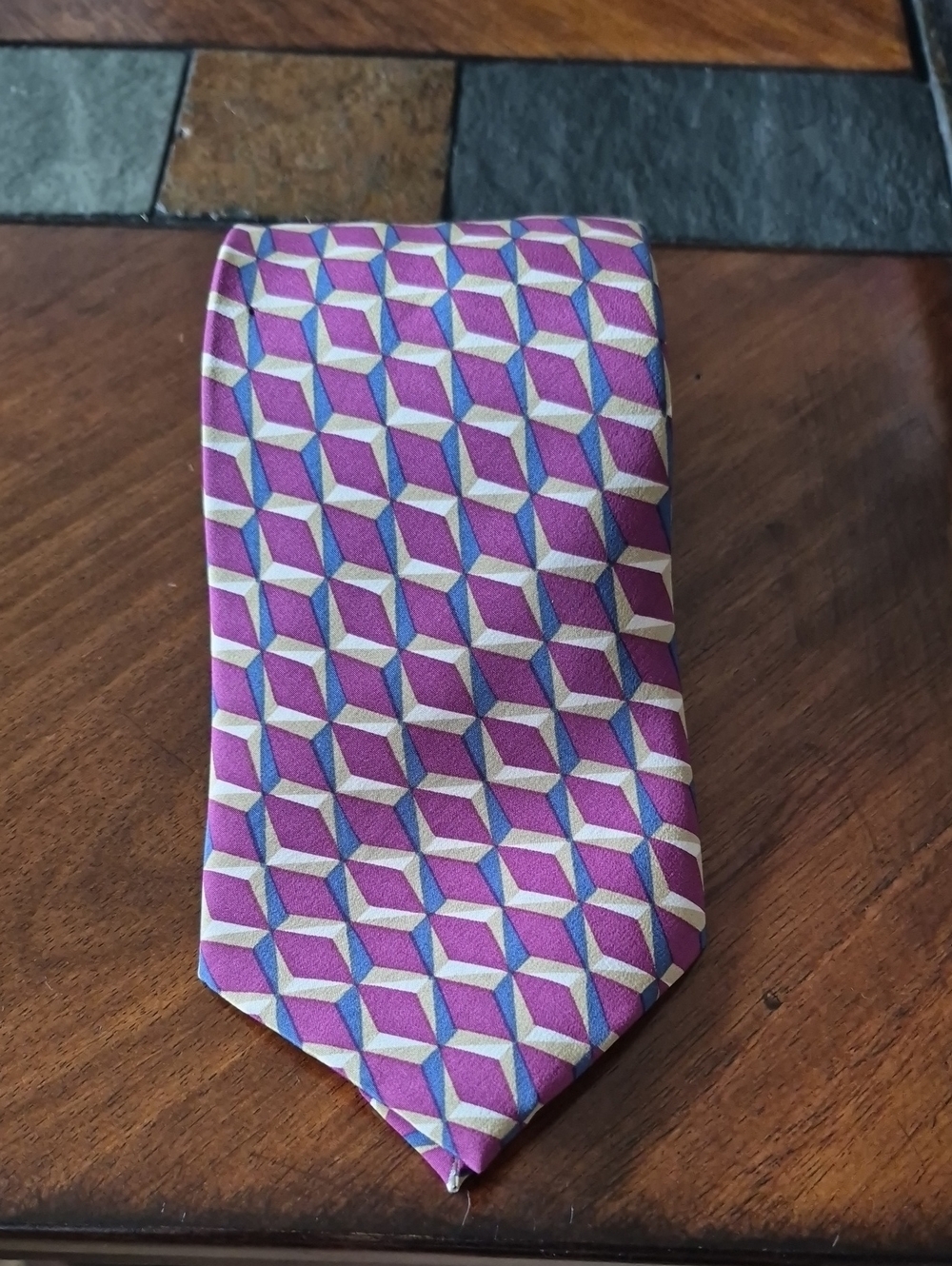 Ted Lapidus 100% Silk Geometric Purple Men's Tie